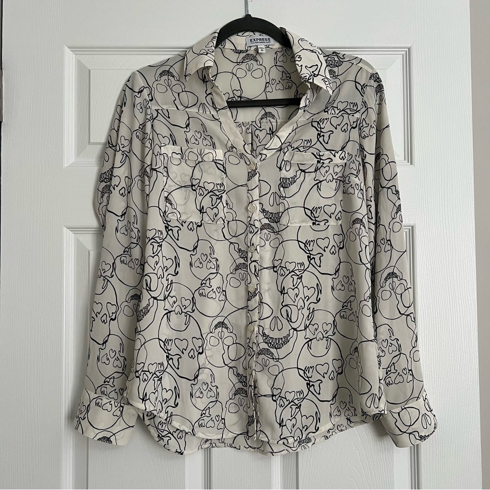 RARE - S - Express Skull Heart Eyed Portofino Shirt - NWOT